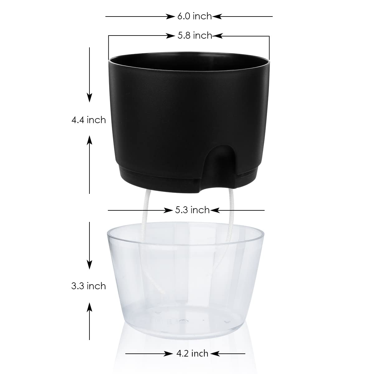 Vanavazon 6 Inch Self Watering Planter Pots for Indoor Plants, 3 Pack African Violet Pots with Wick Rope-Black