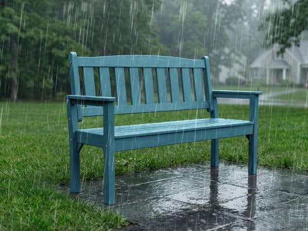 Psilvam 3-Person Outdoor Memorial Bench, All-Weather Poly Lumber Garden Bench, Rot-Resistant Outdoor Patio Bench for Park,Porch,and Church(Blue)