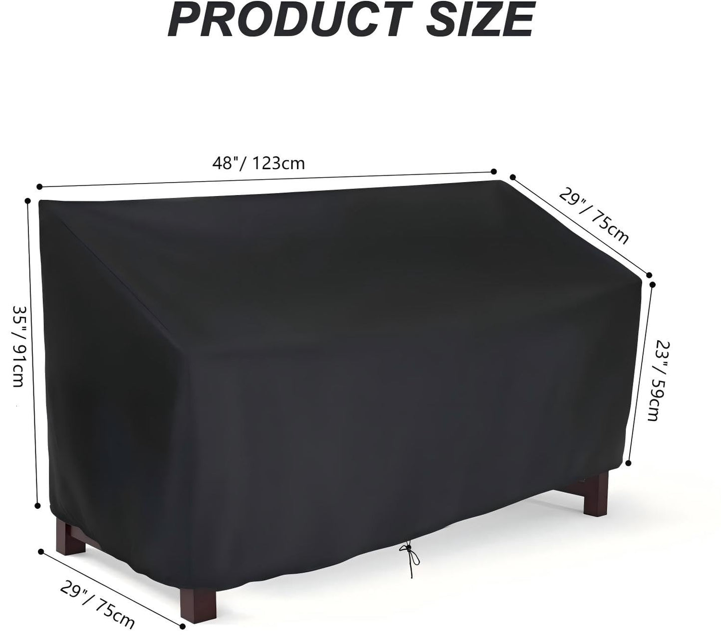 Hengme Outdoor Glider Bench Cover, Waterproof Patio Porch Loveseat Covers for Yard Rocking Swing Chair, Garden 2-Person Sofa, Black, 48" W x 29" D x 36" H