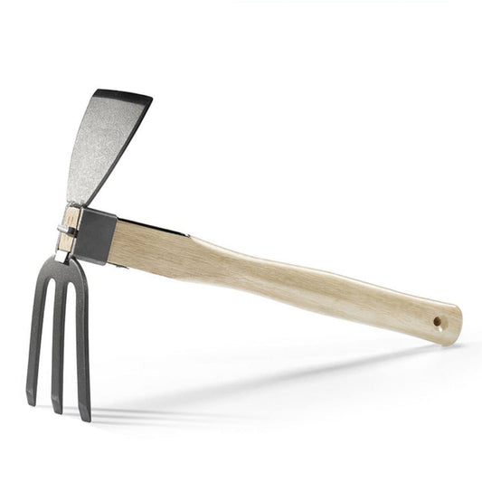 Garden Hoe,Garden Tools Digging Hoe and Rake, Hand Hoe with Wooden Handle for Loosening Soil and Weeding (2 in 1-Hoe and Rake)