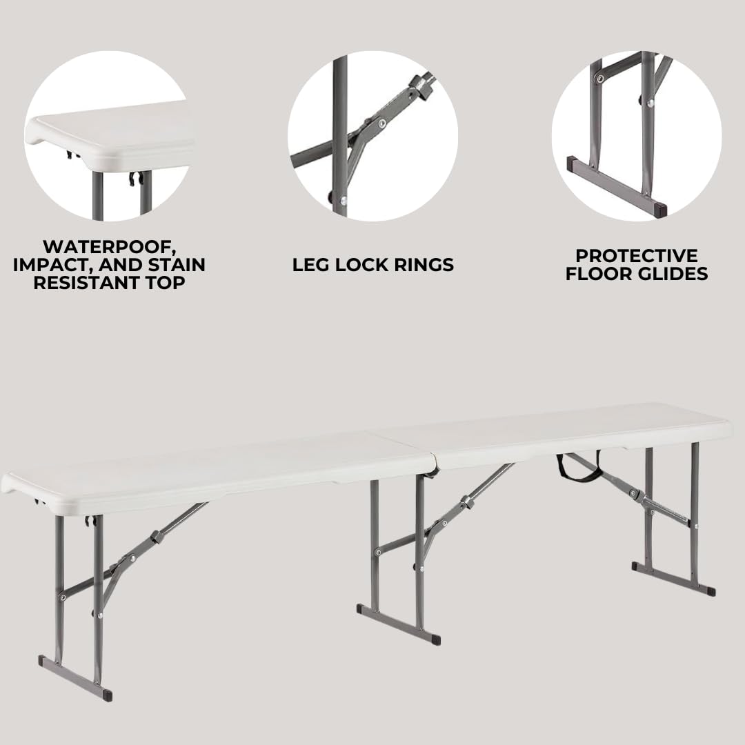 New Home Era Plastic Folding Bench - Portable Bench Used for Indoor, Outdoor, Picnic, Party, Camping, Dining Seat, Garden Soccer Multipurpose Entertaining Activities, White (1, White, 6 Feet)