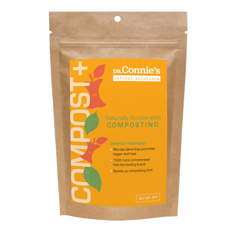 Dr. Connie’s Compost Plus – 100X Concentrated Starter & Accelerator | Natural Microbe Activator for Bins, Tumblers & Piles | Odor Control Garden Waste Additive (Indoor & Outdoor)
