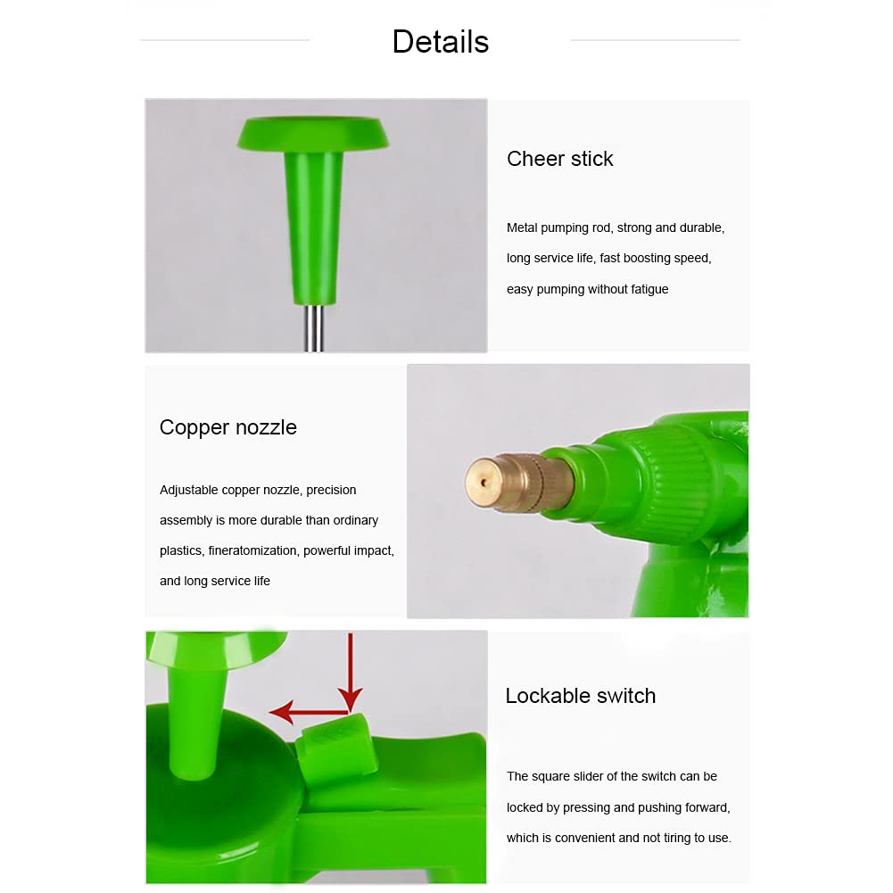JoyTube Garden Pump Sprayer 68 oz/0.5 Gallon Hand Held Pressure Bottle Brass Adjustable Nozzle Large Capacity Water Weed Flower Plant Mister Lawn Home Washing Spray 2L (Green)