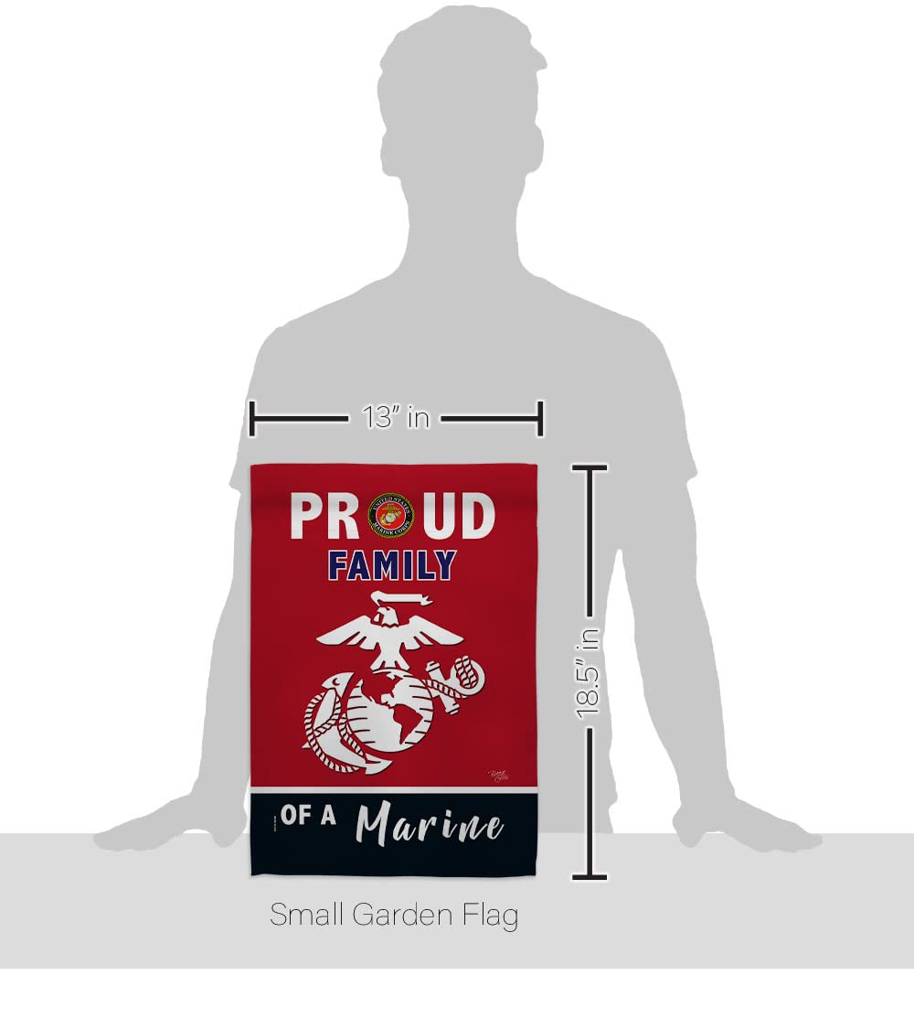 Proud Family Marines Garden Flag - Armed Forces Marine Corps USMC Semper Fi United State American Military Veteran Retire Official - House Banner Small Yard Gift Double-Sided Made in USA 13 X 18.5