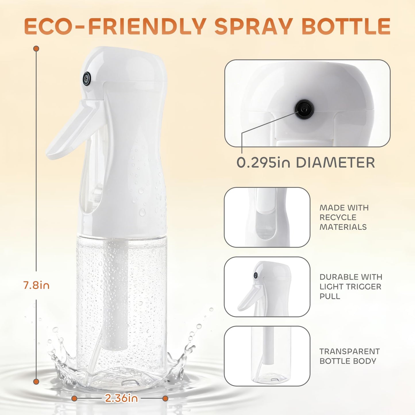 AMOMELA 2Pcs Continuous Spray Bottle For Hair,Ultra Fine Refillable Water Mister for Hair Styling, Plants, Cleaning, Salon, Misting & Skin Care（200ml/6.8oz Clear） (200ML 2PACK)