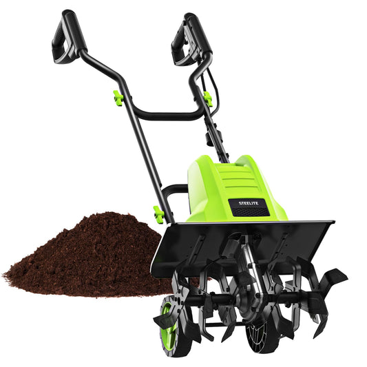 STEELITE 16-Inch Corded Electric Tiller, 13.5 Amp Powerful Garden Cultivator for Soil Preparation and Landscaping – Lightweight, Durable, and Easy to Use