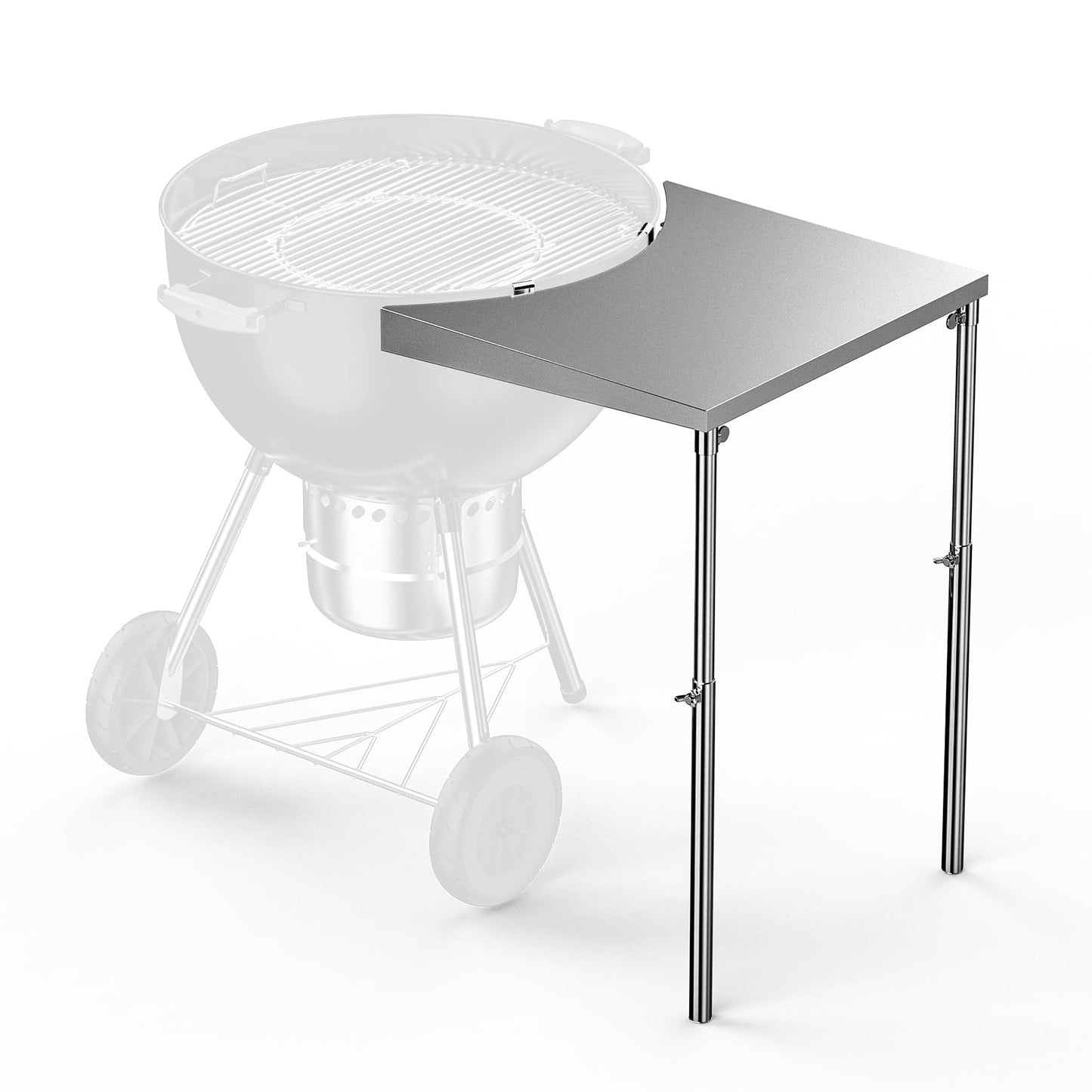 Charkettle Stainless Steel Kettle Grill Side Table/Shelf, Compatible with Weber 18"/22" Grills, Charcoal Kettle Grill Accessories with Adjustable Height