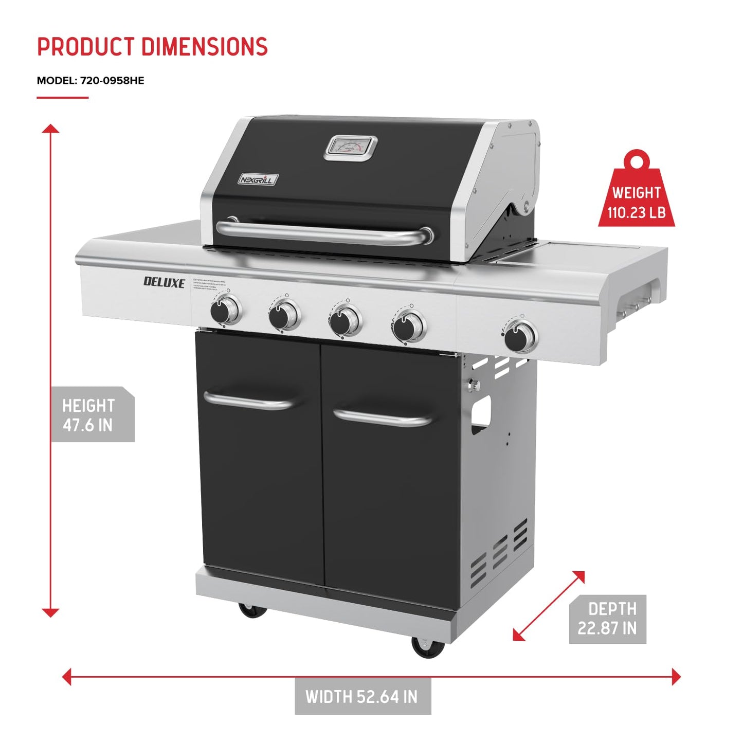 Nexgrill 4-Burner Natural Gas Grill with Side Burner and Griddle Insert, 627 SQ In Total Cooking Space, 59,000 BTUs Output, BBQ Grill Perfect for Outdoor Gatherings - 730-0958HE