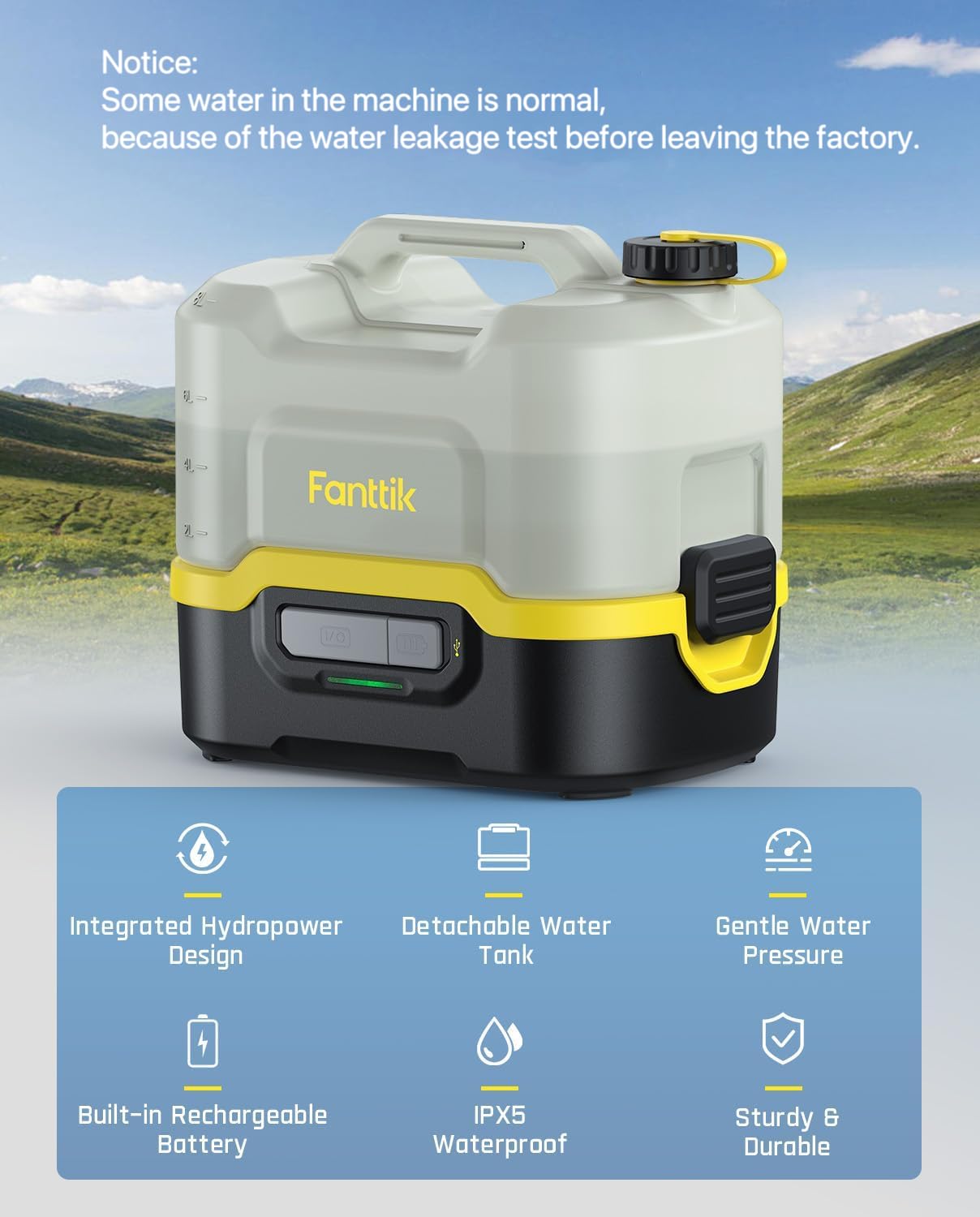 Fanttik NB8 Nano Portable Cordless Electric Sprayer w/2.1Gal Tank, Retractable Spray Head, 2600mAh Lithium Battery, IPX5, 72-98PSI, Portable Pressure Washer for Garden, Camping Shower and Pet Cleaning
