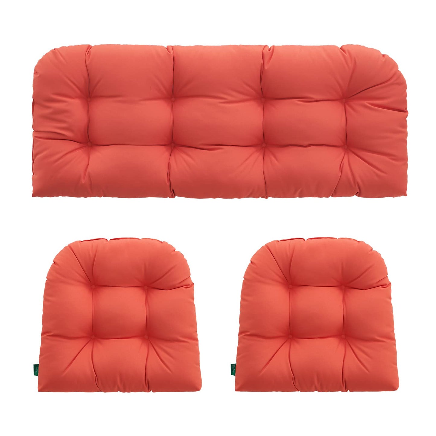 YOOZEKU Outdoor/Indoor All Weather Tufted Wicker Chair Cushions of 3 Pieces, 1 Loveseat and 2 U-Shape Waterproof Cushions for Patio Furniture,Wicker Loveseat,Bench-Orange