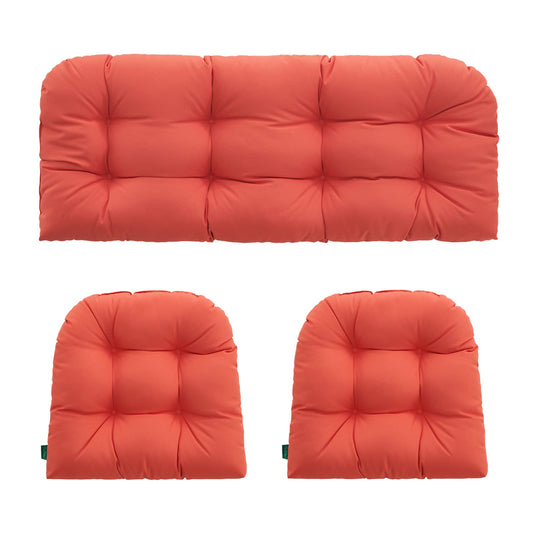YOOZEKU Outdoor/Indoor All Weather Tufted Wicker Chair Cushions of 3 Pieces, 1 Loveseat and 2 U-Shape Waterproof Cushions for Patio Furniture,Wicker Loveseat,Bench-Orange
