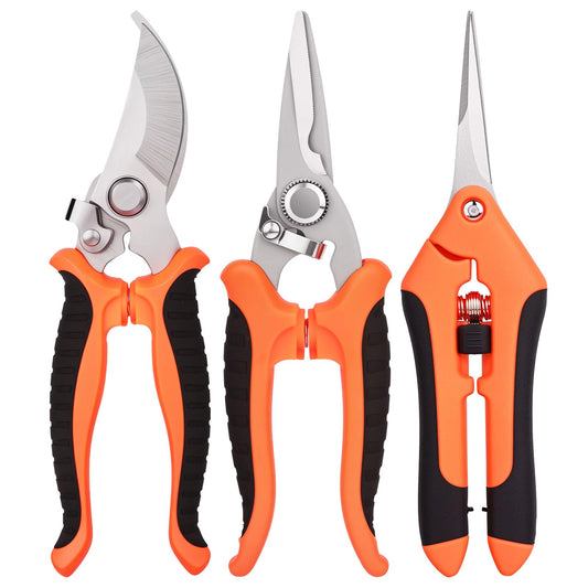 ACHRWFQ 3 Pcs Garden Shears, Stainless Steel Gardening Scissors, Pruning Shears for Gardening, Pruning Scissors for Flowers Fruit Tree