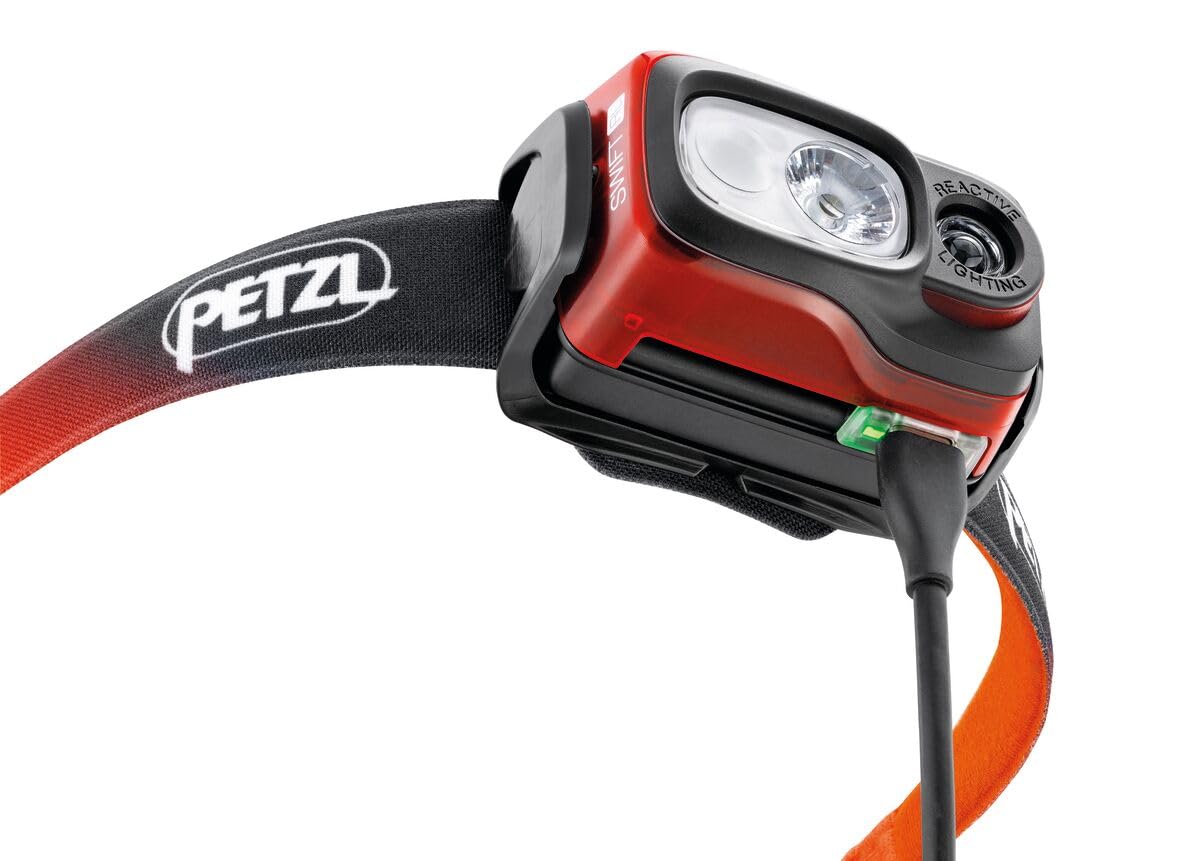 PETZL Swift RL Headlamp - Lightweight & Rechargeable 1100 Lumen Headlamp - Orange