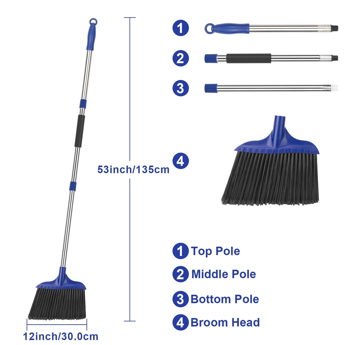KeFanta 6 Pack Heavy Duty Broom Indoor/Outdoor Commercial Brooms Angle Broom 53 inches for Courtyard Garage Restaurant Lobby Patio Shop Home Kitchen Office Floor