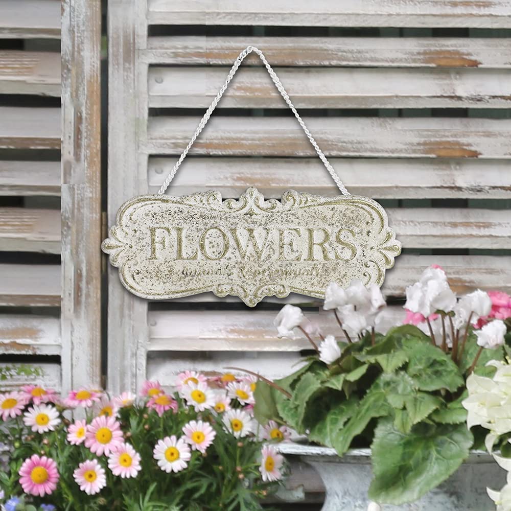Chic Metal Garden Sign - Hanging Flower Sign Yard Decor - Rustic Farmhouse Backyard Outdoor Wall Decor