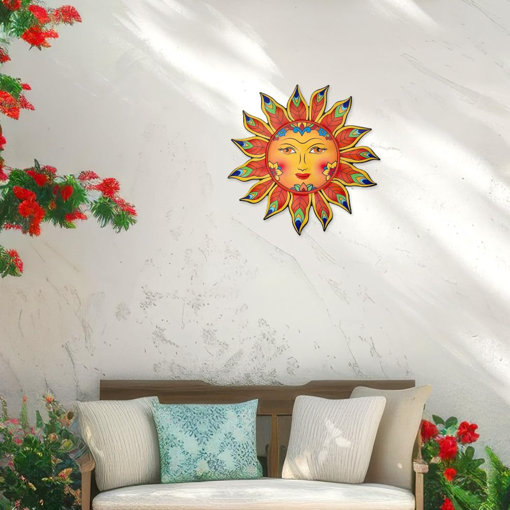 Daogtc Metal Sun Flower Wall Decor,13inches Sun Wall Art Hanging Decoration for Indoor and Outdoor, Garden Farmhouse Yard Patio Fence Living Room Bedroom Decor
