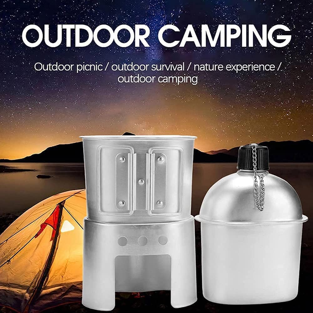 Canteen Cup Stove Pouch Kit Military Canteen with Cup for Outdoor Camping Survival Hiking Backpacking