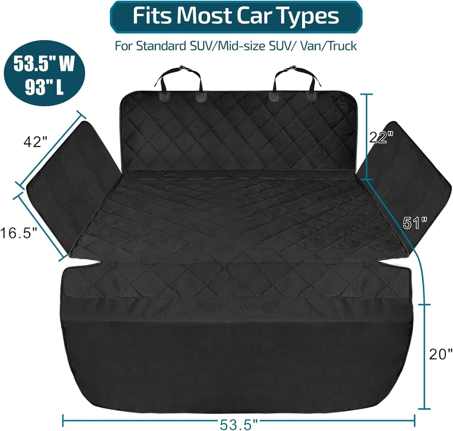 Veckle SUV Cargo Liner for Dogs with Side Flaps, Large (54" x 93") Water Resistant Trunk Cover, Non-Slip Pet Area Protector with Bumper Flap, Universal Fit for SUVs Sedans Vans, Black