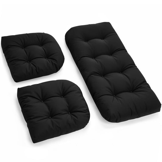 Tycdiose All Weather Wicker Chair Cushions of 3 Pieces, Waterproof Outdoor Wicker Chair Cushion for Patio Furniture Loveseat Settee Bench, 1 Loveseat and 2 U-Shaped Thickened Cushions, Black