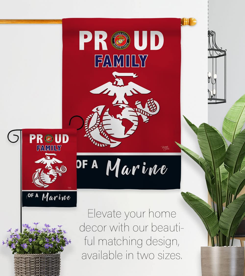 Proud Family Marines Garden Flag - Armed Forces Marine Corps USMC Semper Fi United State American Military Veteran Retire Official - House Banner Small Yard Gift Double-Sided Made in USA 13 X 18.5