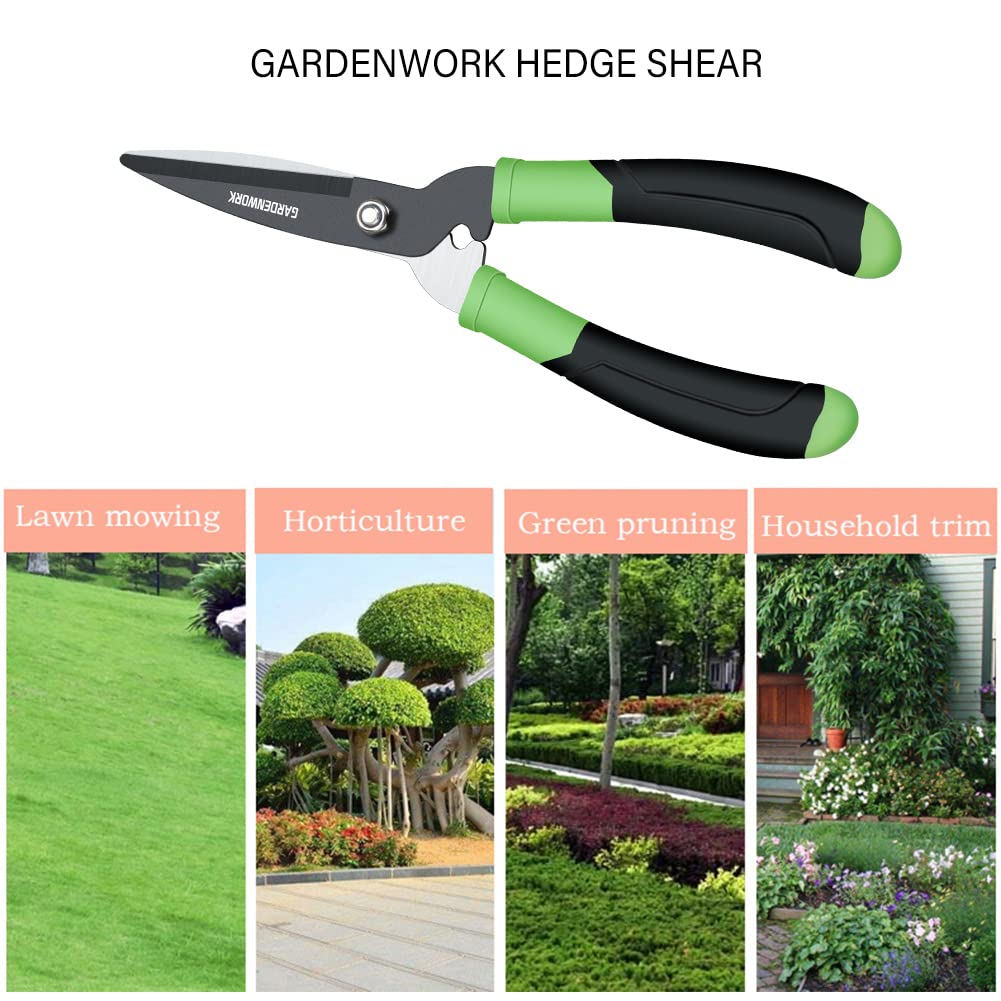 GARDENWORK Hedge Shears Clippers for Trimmer,Garden Clippers Handheld,Boxwood,Shrubs, Bush Cutters Trimmer with Teflon Coating High Carbon Steel Blades,16"Gardening Shears with Comfort Grip Handles