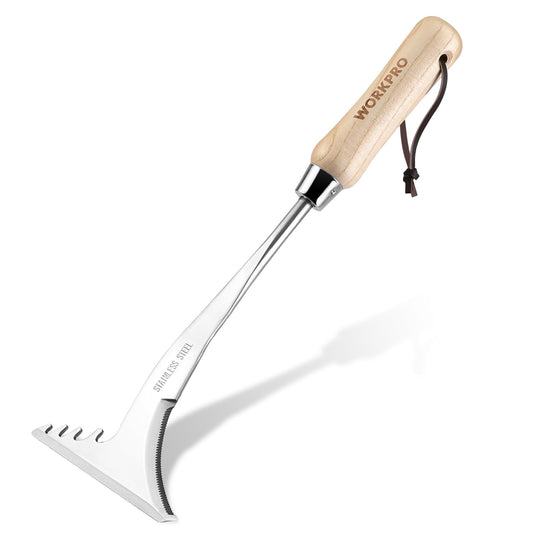 WORKPRO Crack Weeder, 13.5" Stainless Steel Crevice Weeding Tool with Wooden Handle, L-Shaped Side-Walk Weed Puller Spatula, for Garden Lawn Yard Patio Terrace Paving Garden Tool