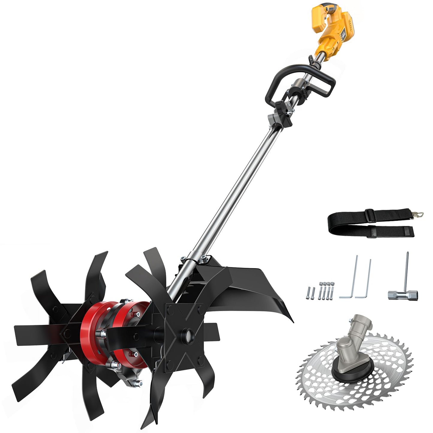 Cordless 2-in-1 Tiller Cultivator & Weed Wacker Compatible with Dewalt 20V Battery (Tool Only), 500RPM Electric Garden Tiller String Trimmer, 9" Tilling Width 9.4" Depth for Soil Lawn Cultivation