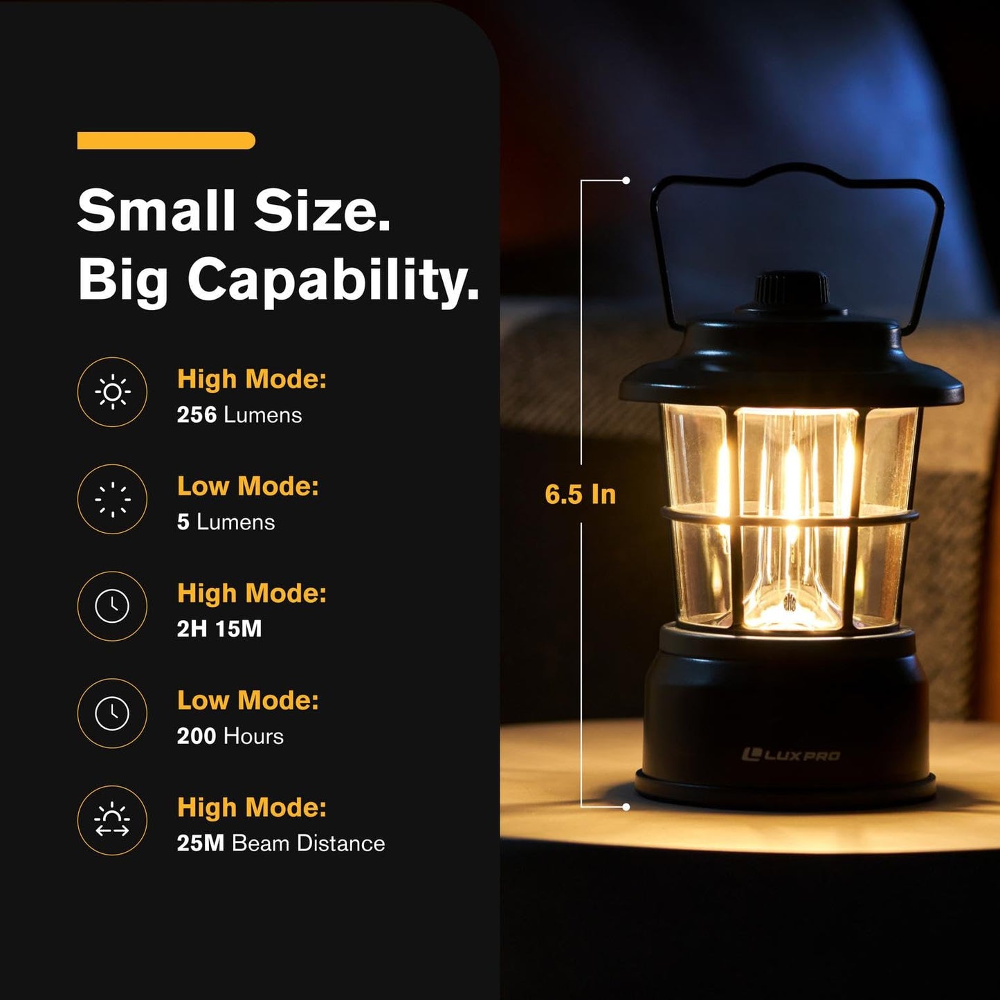 LUXPRO Retro LED Lantern - Battery-Powered Emergency Lantern - Water Resistant - Bright LED Lamp for Indoor & Outdoor Use - Use for Tents, Hiking or Hurricane Prep (Black, Pack of 2)