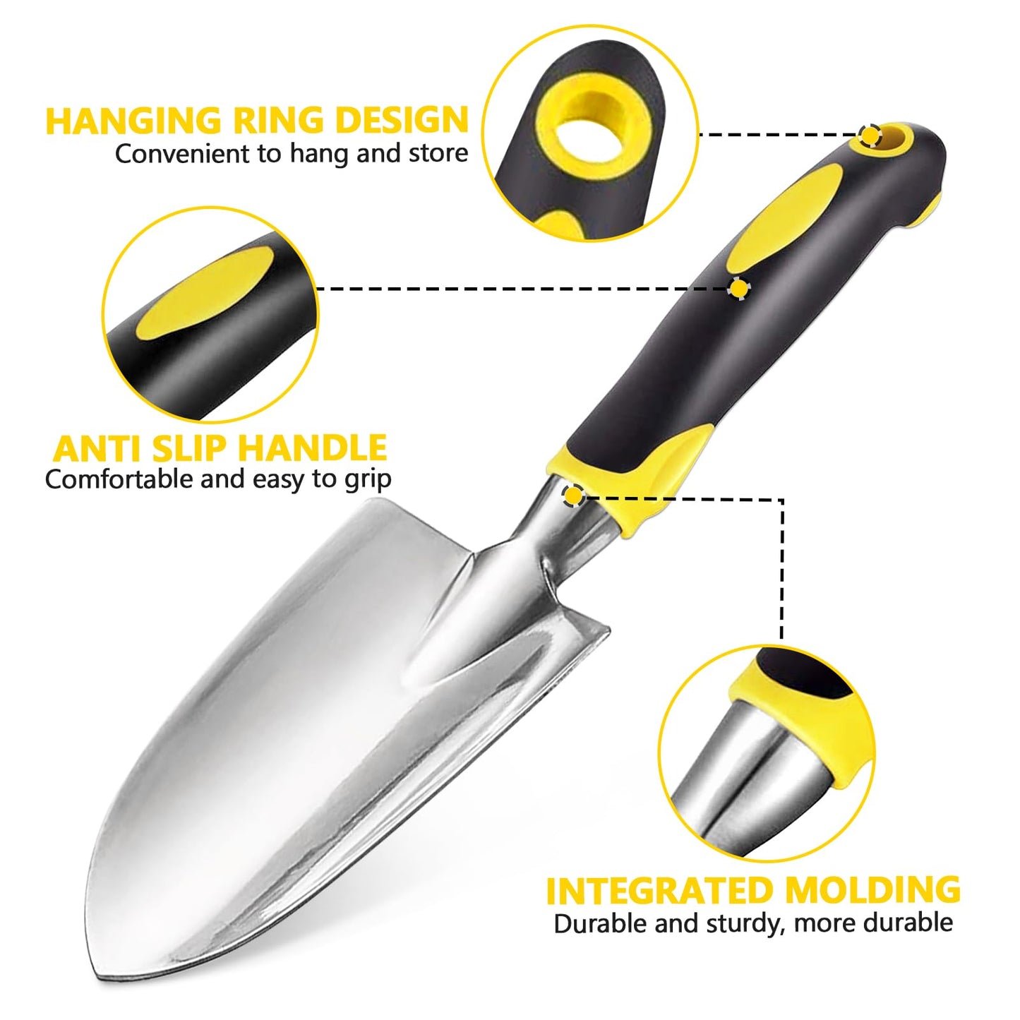 Garden Tool Set, 3 Pcs Heavy Garden Tools, Garden Shovel, Transplant Trowel and Hand Rake with Soft Rubberized Non-Slip Ergonomic Handle for Planting