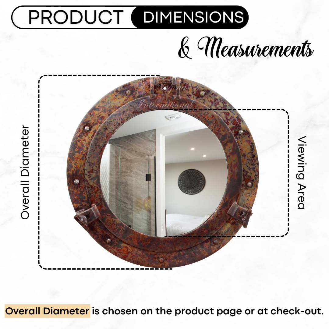 Nagina International Rustic Copper Shipwrecked Premium Nautical Porthole Mirror | Nautical Bathroom Mirrors (8 Inches, Aluminum Mirror)