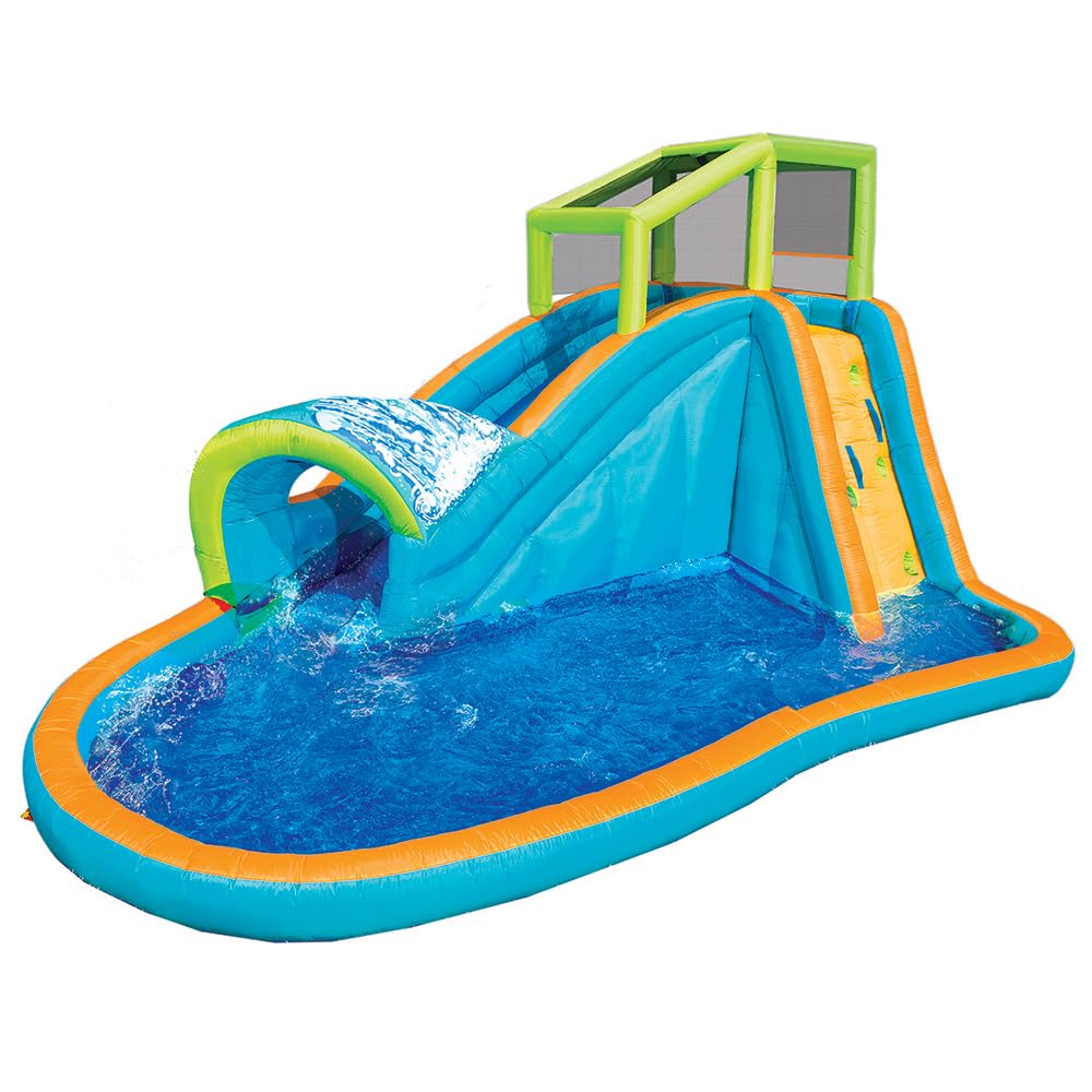 Inflatable Water Slide – Huge 14ft x 8ft Kids Pool with Built-in Sprinkler Wave & Water Wall – Heavy Duty Outdoor Pipeline Adventure Park – Blower Included
