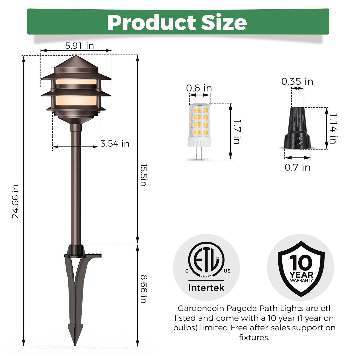 Gardencoin Pagoda Low Voltage Landscape Pathway Lights, 12V Outdoor LED Path Lights Wired, Aluminum Walkway Lighting with 4W 2700K Replaceable G4 Bulb, Bronze Classic 3-Tier Lantern, 6 Pack