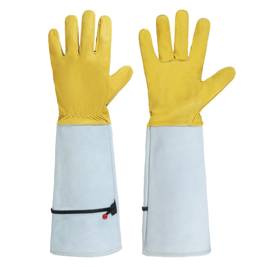 HANDLANDY Rose Pruning Gardening Gloves for Men Women, Thorn Proof Forearm Protection Leather Garden Gloves, Gardening Gifts for Gardeners (Golden Yellow, Small)