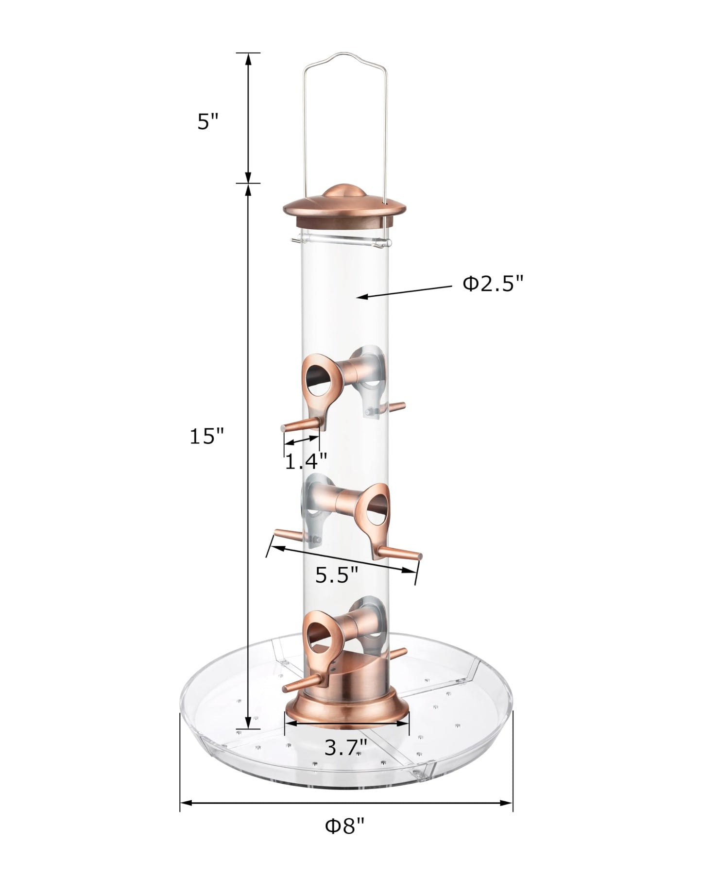 iBorn Bird Feeders Seed Catcher for Outside Hanging 6 Port Bird Feeder for Cardinal Birds Aluminium Metal,Brushed Copper Finishing 14 Inch 6 Port (Seed is not Included)