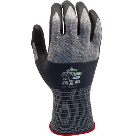 SHOWA MFT PRO 381 Foam Nitrile Palm Coated General Purpose Work Glove with Microfiber Liner, 13-Gauge, Large (12 Pair)