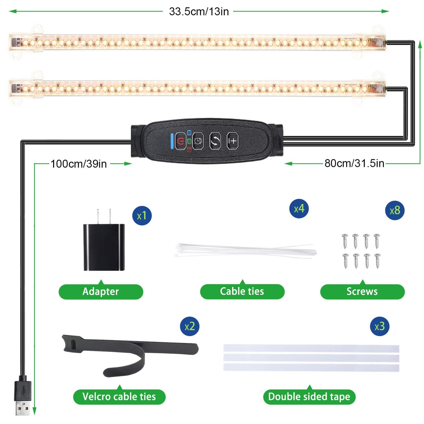 2 Head 13 Inches LED Grow Light Strips, Grow Lights for Indoor Plants Full Spectrum 3500K, 96 LEDs Plant Light with Auto On/Off and 3/9/12H Timer, 10 Dimmable Levels for Seedling Succulent
