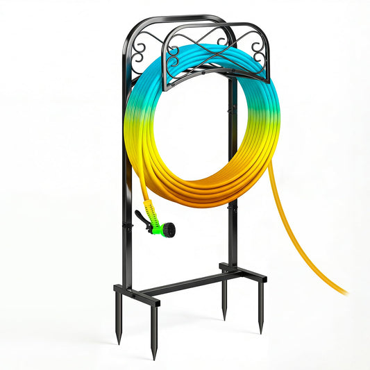 Gtongoko Garden Hose Holder for Outside 43 In With 4 Prongs Base Detachable Metal Water Hose Holder Freestanding Heavy Duty Organizer Holds 150FT Stand Hanger for Outdoor Yard Black
