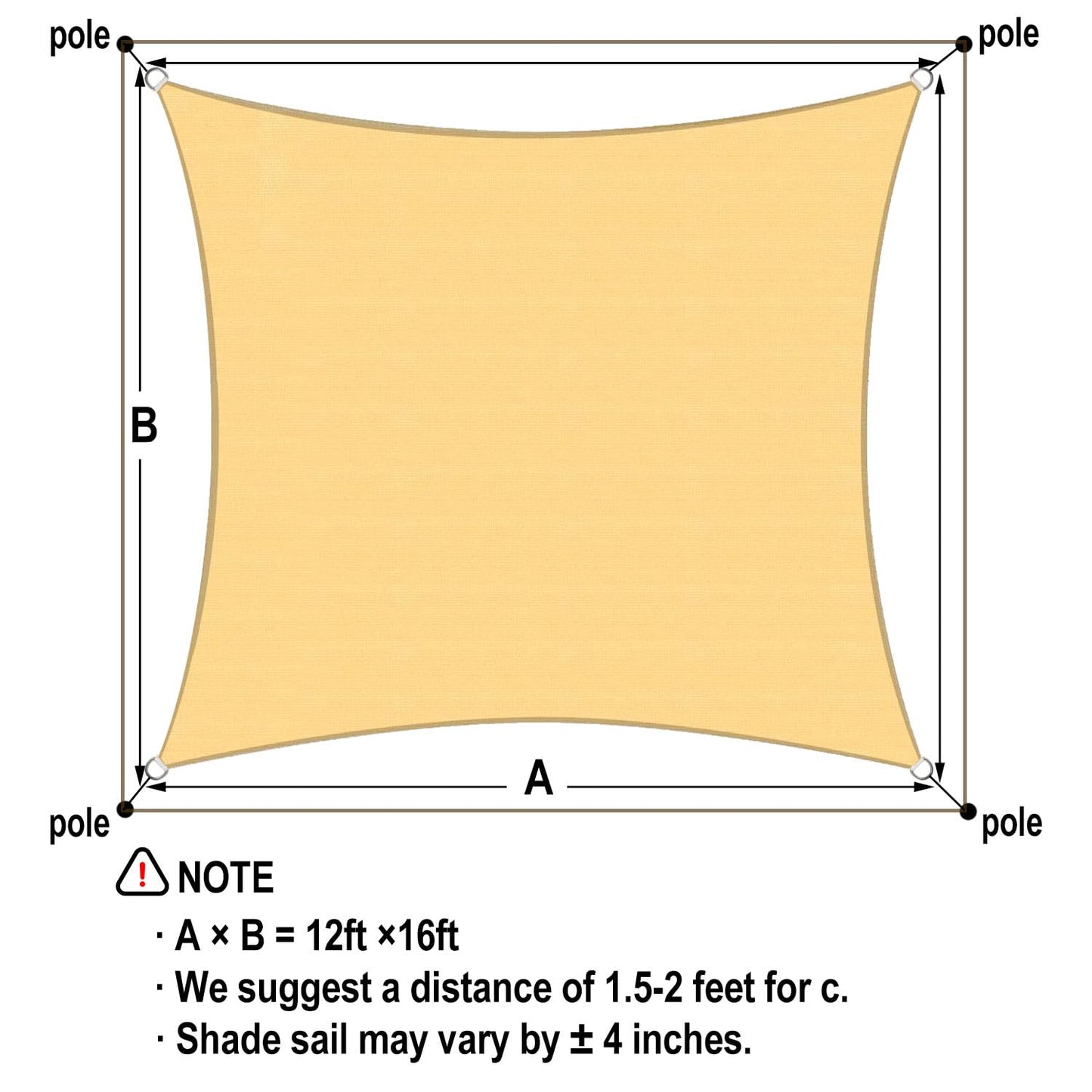 Vensovo Sun Shade Sail Rectangle 12' x 16' Permeable Canopy - UV Block Sunshade for Patio, Garden, Backyard, Deck (Yellow)