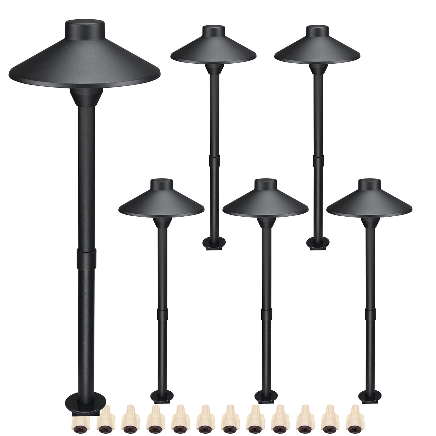 Lumina Lighting® Low Voltage Landscape Lighting Cast-Aluminum Path and Area Light Warm White 3W G4 LED Bulb and ABS Ground Stake Included for Yard Walkway Lawn PAL0106-BkLED6 (Black,6-Pack)