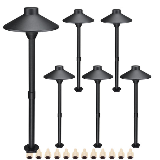 Lumina Lighting® Low Voltage Landscape Lighting Cast-Aluminum Path and Area Light Warm White 3W G4 LED Bulb and ABS Ground Stake Included for Yard Walkway Lawn PAL0106-BkLED6 (Black,6-Pack)