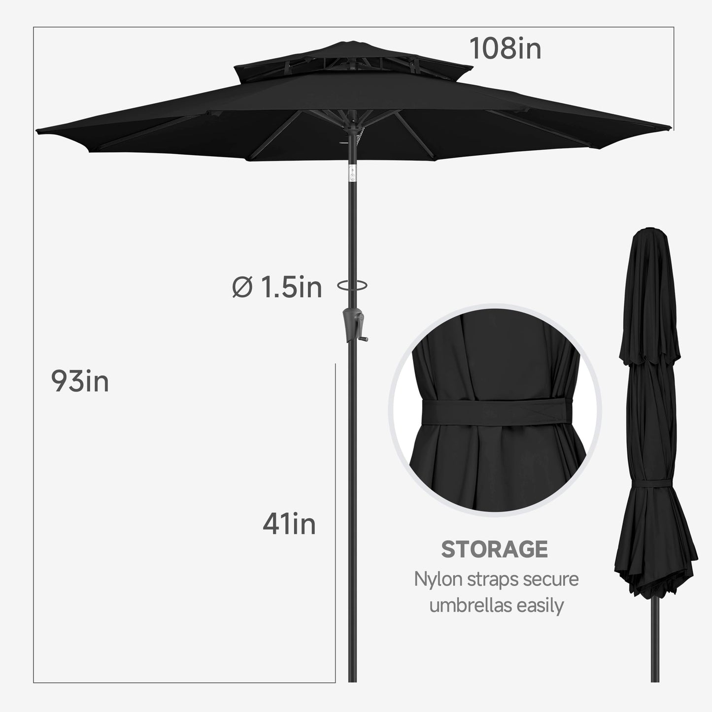 FLAME&SHADE 9ft Patio Umbrella - 2 Tiers Outdoor Umbrella with Push Button Tilt and Crank for UV Protection, Table Market Umbrella for Garden, Deck, Backyard, Pool and Beach(Black)