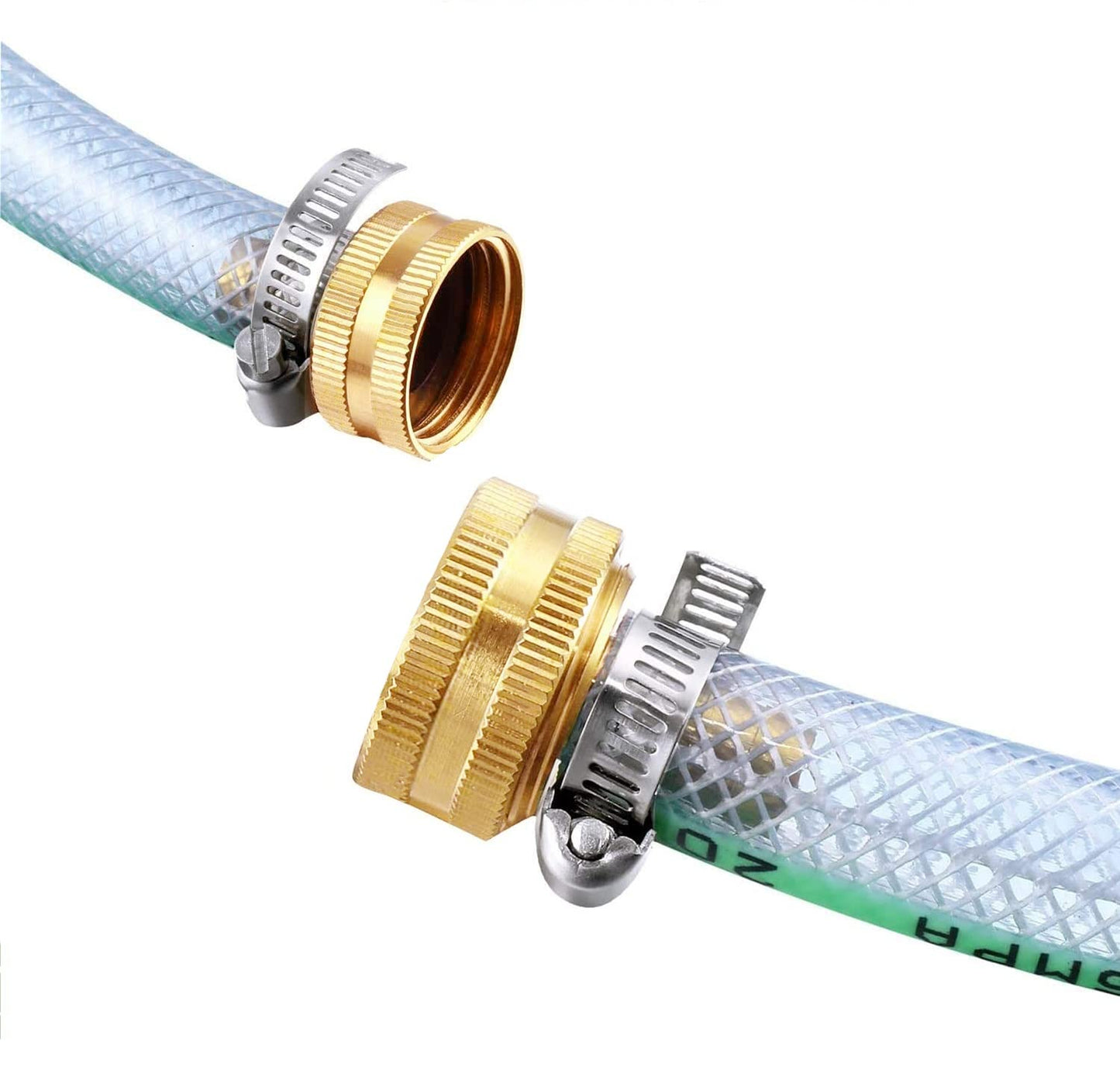 Hooshing 4PCS Garden Hose Connector 3/8" Barb to 3/4" GHT Female Brass Water Hose End Mender Repair Kit with Stainless Clamps
