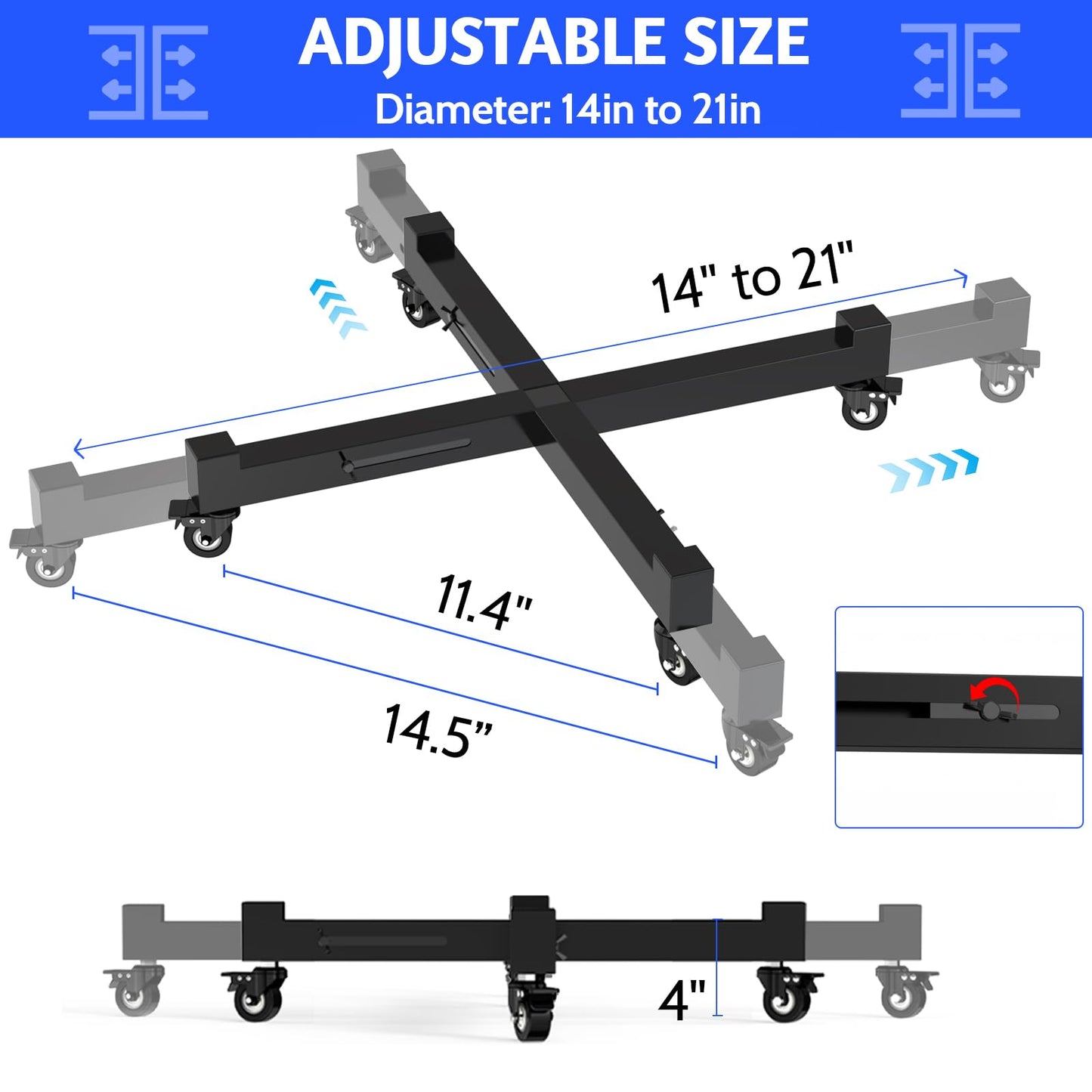 GLISWAM 2Pack Plant Caddy with Wheels, Adjustable 14in to 21inch Heavy Duty Rolling Plant Dolly, Metal Plant Stand with 4 Lockable Caster Wheels, for Indoor Outdoor Pots Planter, Holds Up to 500 Lbs