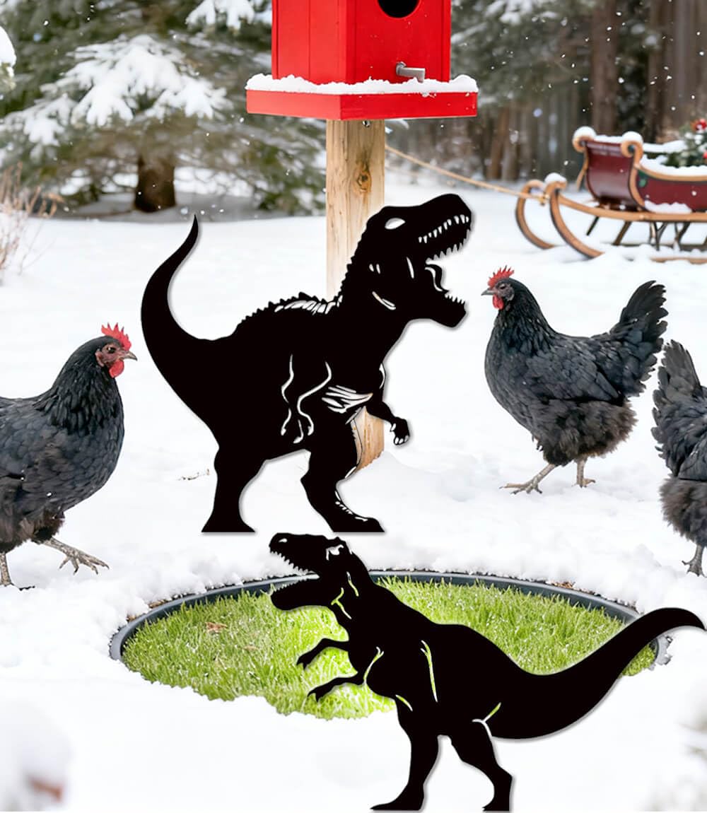 Large 14.56" Metal Garden Decor, 2 Pack Weather-Proof Dinosaur Statue, Dino Silhouette Garden Sculptures & Statues Stakes for Outdoor Lawn, Patio, Flower Beds, Ideal Gardening & Country Gifts