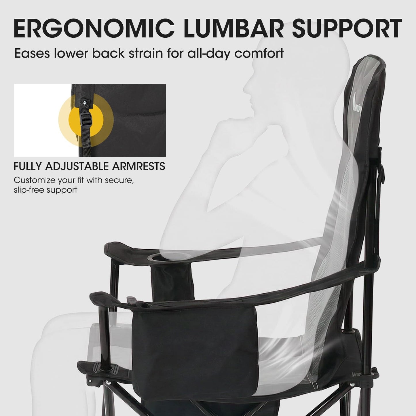 MOON LENCE Heavy Duty Camping Chair, 450LBS Capacity Folding Chair with Cup Holder & Cooler Bag, Portable Outdoor Chair for Camping, Backyard, RV and Beach, 1 Pack