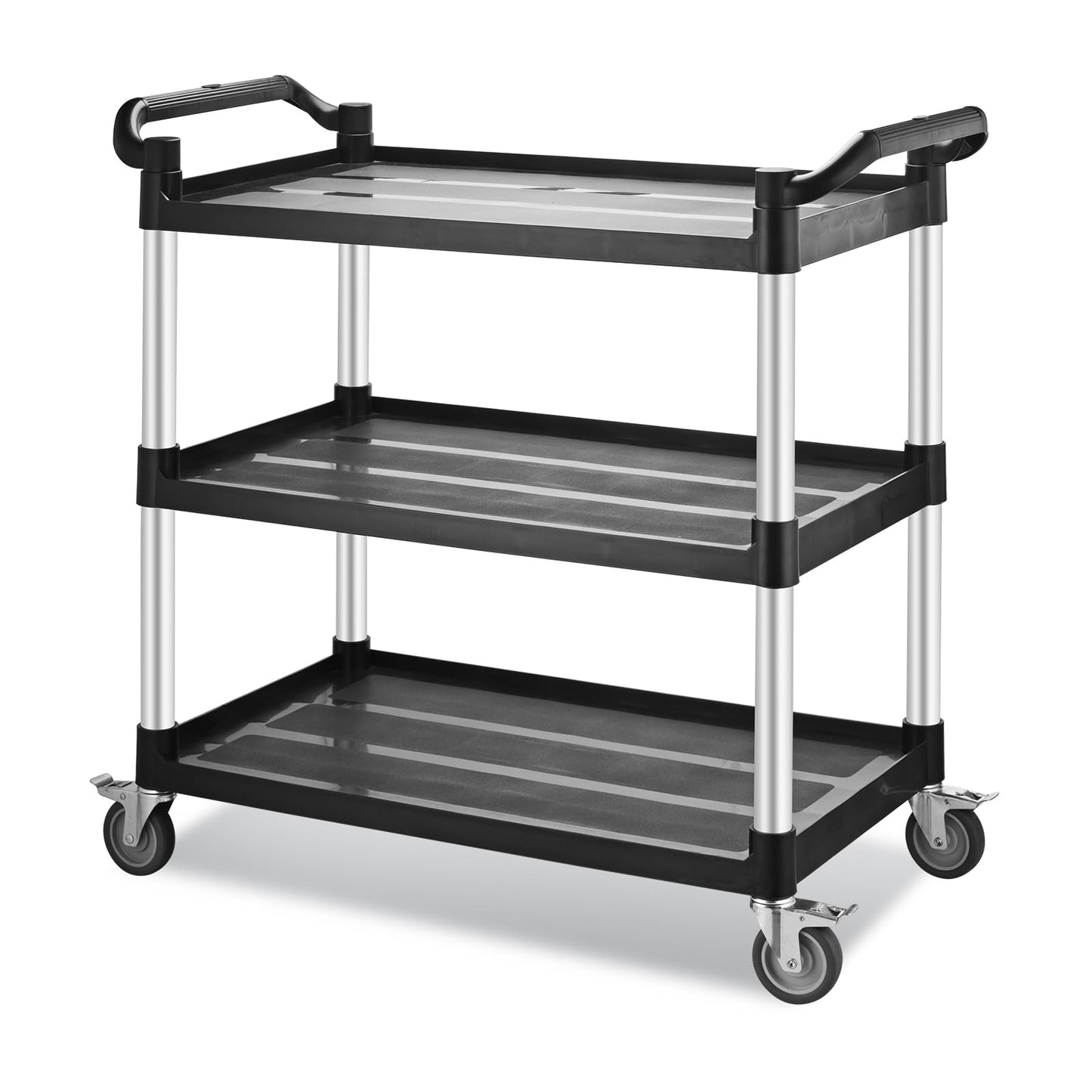 Imaboie Utility Rolling Carts with Wheels, Large Size Plastic Service Carts, Heavy Duty Restaurant Cart with 4 Lockable Brake Wheels for Kitchen/Office/Warehouse (3 Tier - 34×17×37inches / 510lbs)