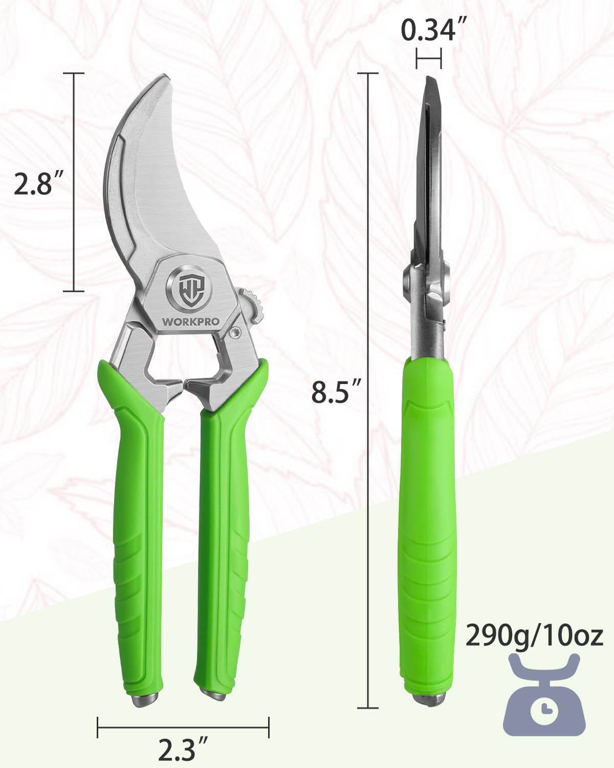 WORKPRO 8.5" Bypass Pruning Shears, Professional Garden Shears with Forged Steel Blades, 3/4" Cut Capacity, Spring-Loaded, Safety Lock, Hand Pruner & Plant Clippers for Trimming, Bonsai, Flowers