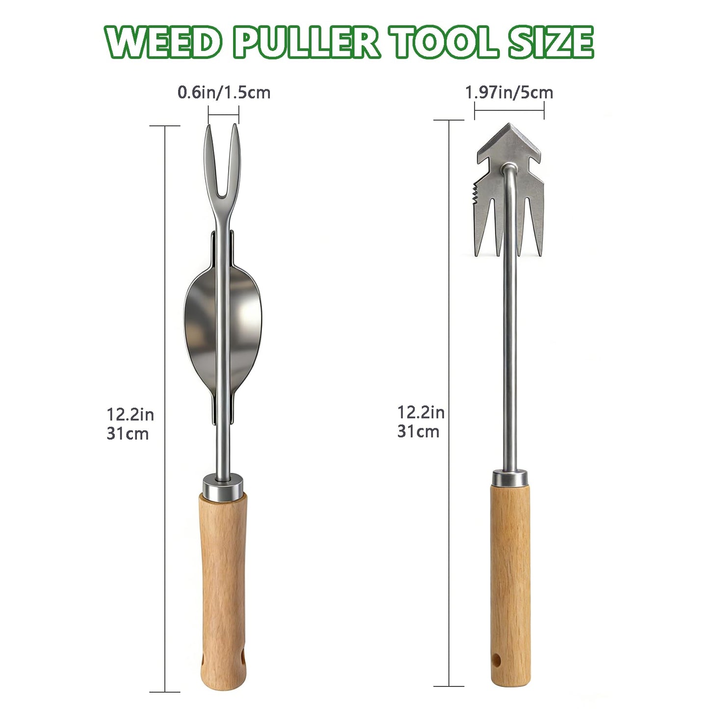 Doubleggs Weed Puller Tool, 2 Pack Garden Tools with 4 Teeth Weed Puller and Uprooting Weeding Tool for Garden, Patio, Lawn, Flower Beds and Sidewalk