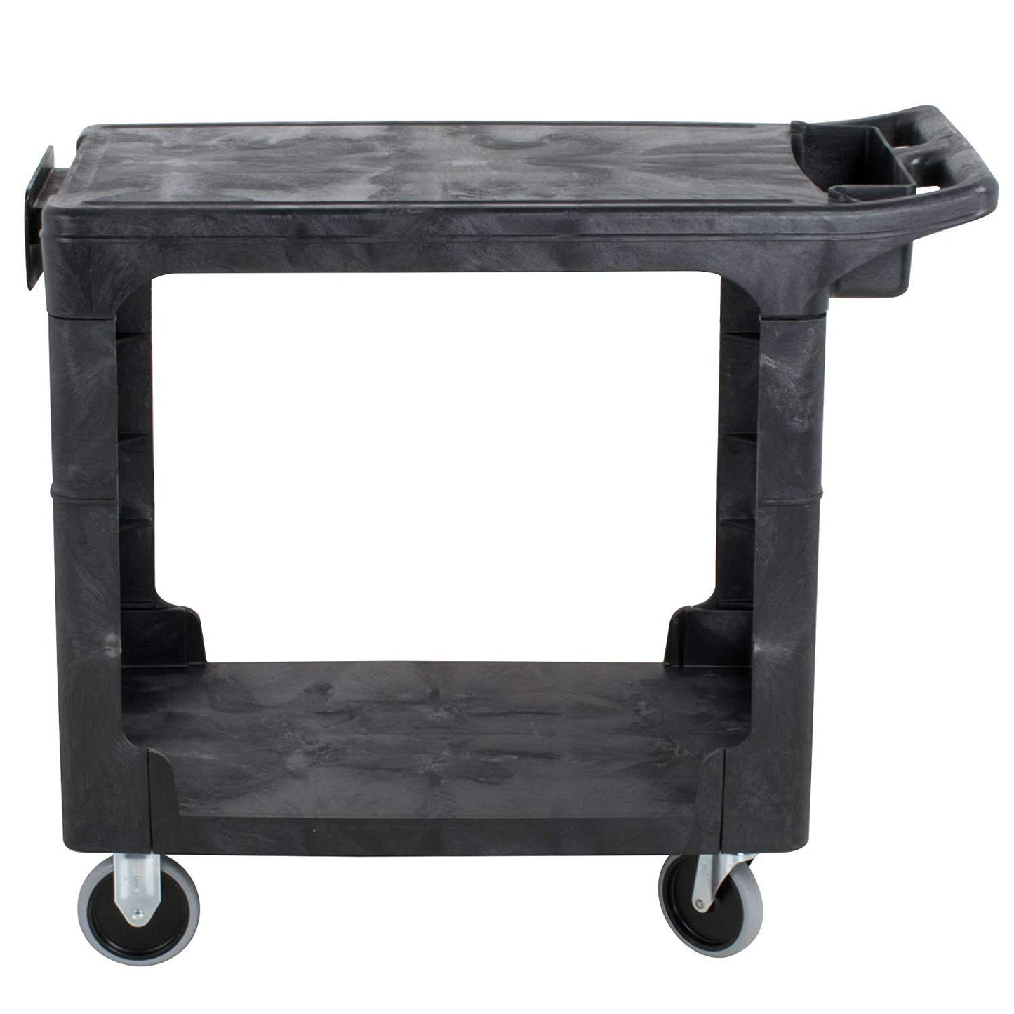Rubbermaid Commercial Products 2-Shelf Utility/Service Cart Small Flat Shelves Storage Handle 500 lbs. Capacity for Warehouse/Garage/Cleaning/Manufacturing