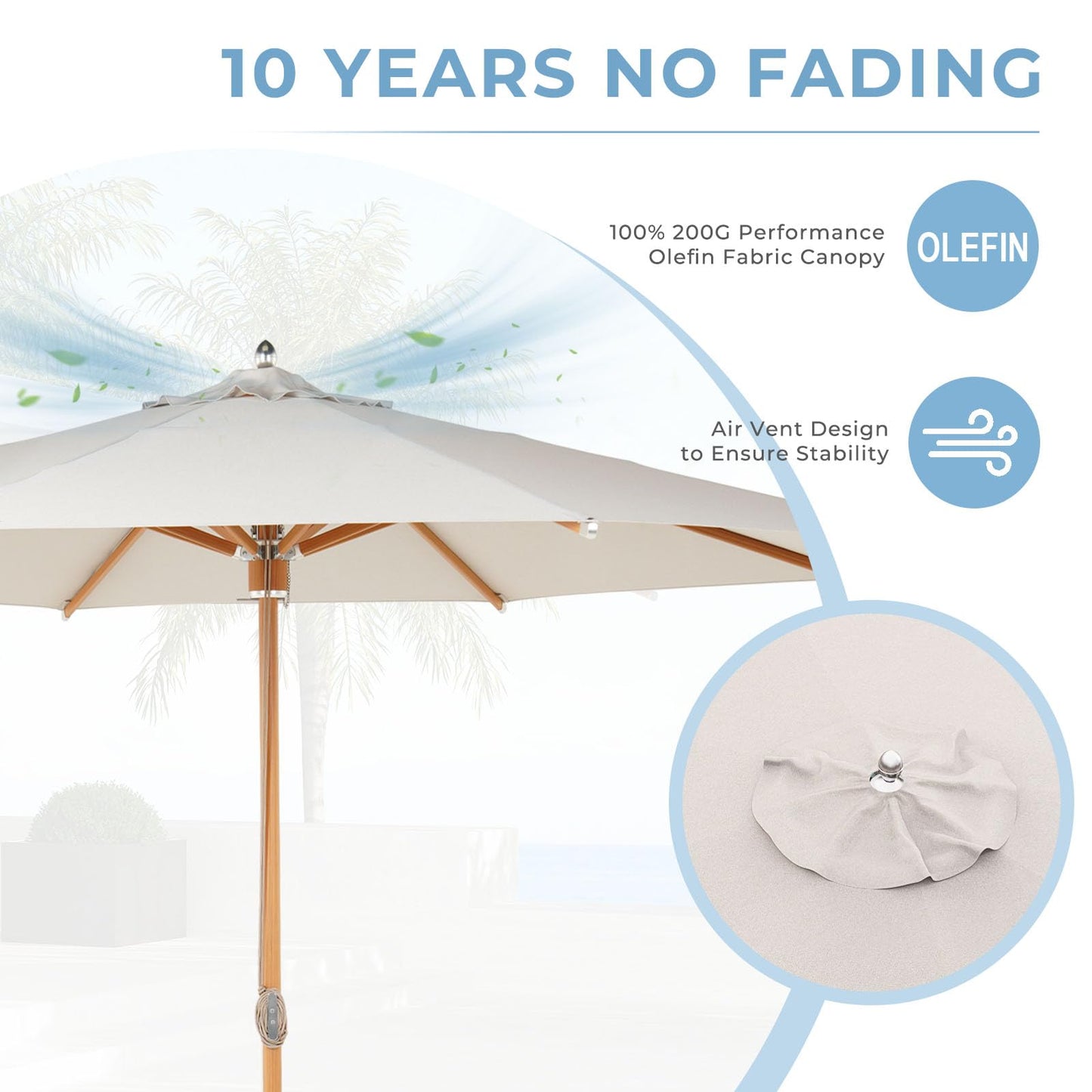 Grand patio 11 FT 10-Year-Non-Fading Patio Umbrella, Outdoor Umbrella with 8 Faux-Wood Grain Aluminum Ribs, Market Umbrella with Pulley Lift, Ventilation, Waterproof for Poolside, Deck, Backyard, Gray Fabric